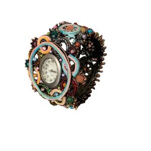 Quartz Cuff Watch Statement Bohemian Beads Rhinestone Metal Colorful Women’s